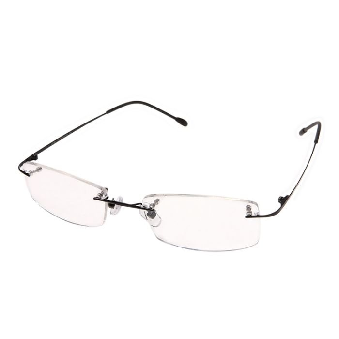 Randlose Brille mit schwarzen Brillenbügeln