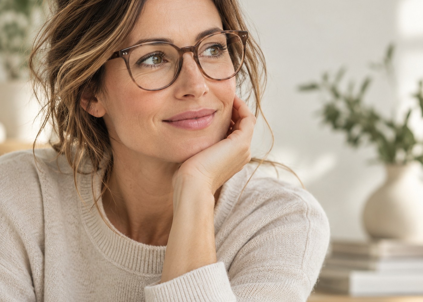 Frau mit Brille lächelt